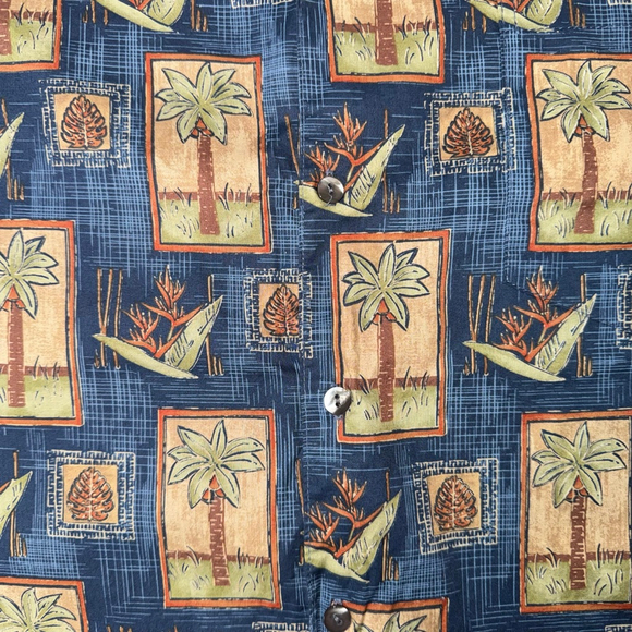 Vintage Tori Richard Casual Button Down Shirt L Blue Brown Palm Tree Cotton Lawn - Picture 5 of 9